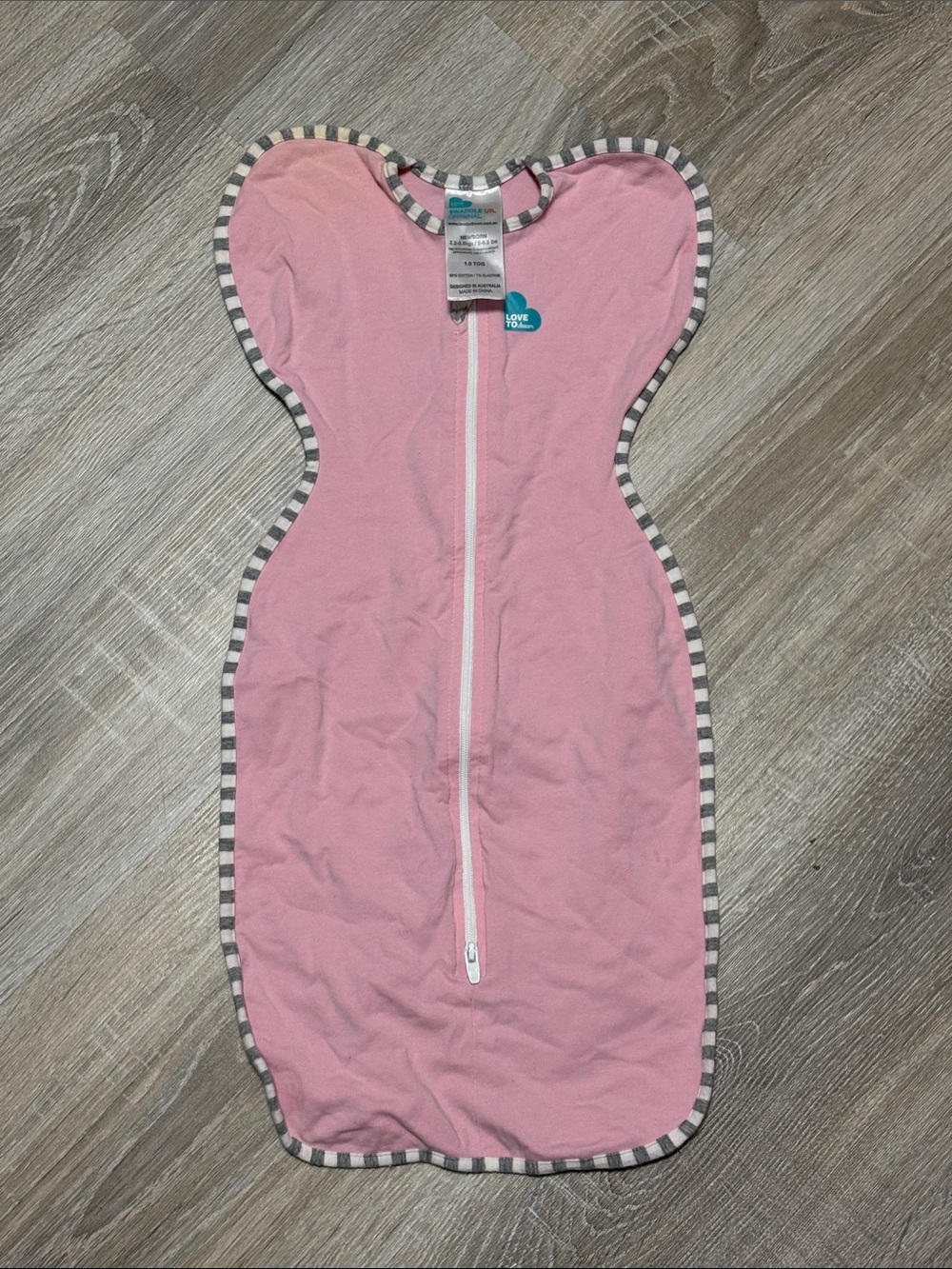 Love to dream Pink Swaddle Sleep Sack with Striped Trim